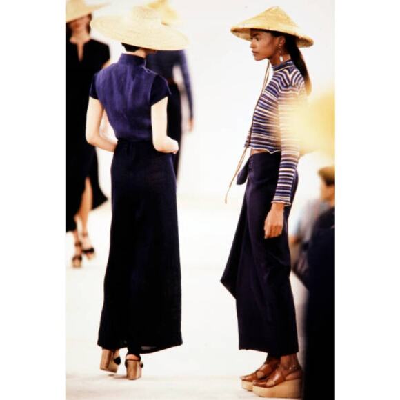Ralph Lauren Collection Runway 1994 Long Sleeve Turtleneck Top Crop Blue Stripe - Picture 4 of 10